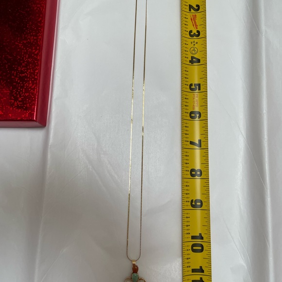 14k 585 GOLD ITALY MULTICOLOR JADE ONYX DISC FLOWER PENDANT NECKLACE 21 3/4CHAIN - Picture 10 of 15